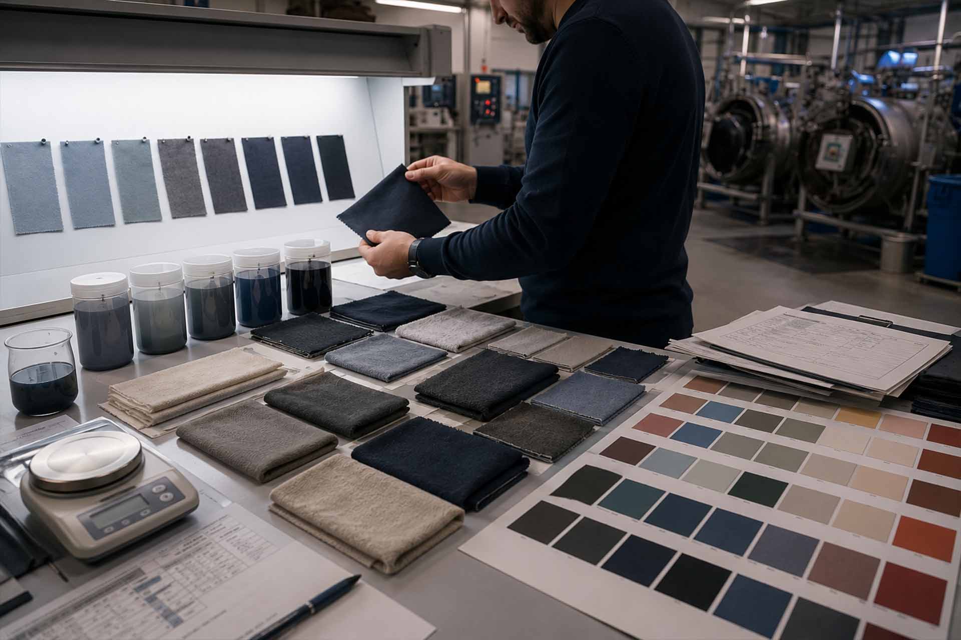 Färbe-, Wasch- und Veredelungstests von Textilien in einem türkischen Textillabor
