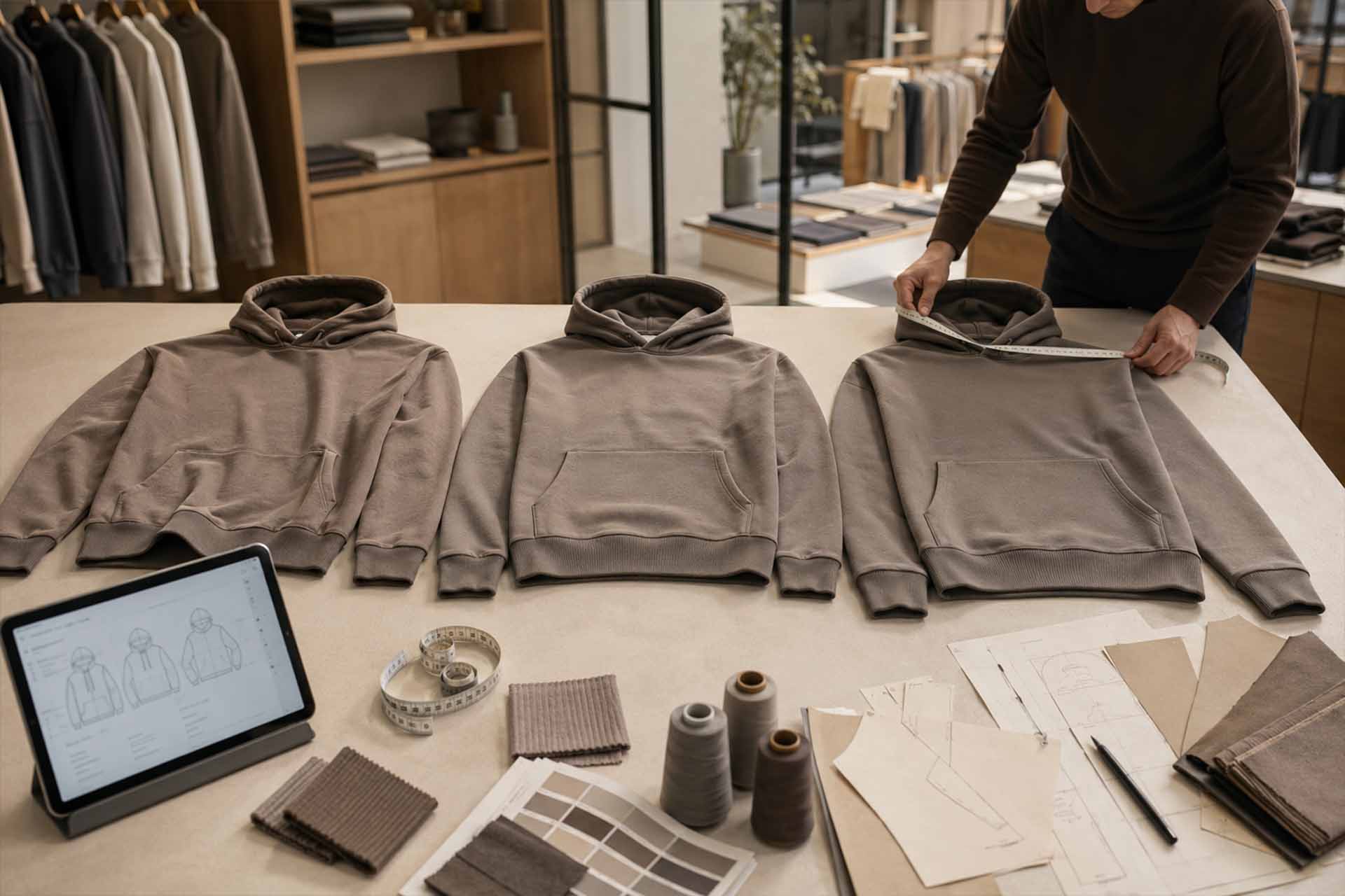 Hoodie-Mustererstellung und Prototypenentwicklung bei einem Istanbuler Bekleidungshersteller.