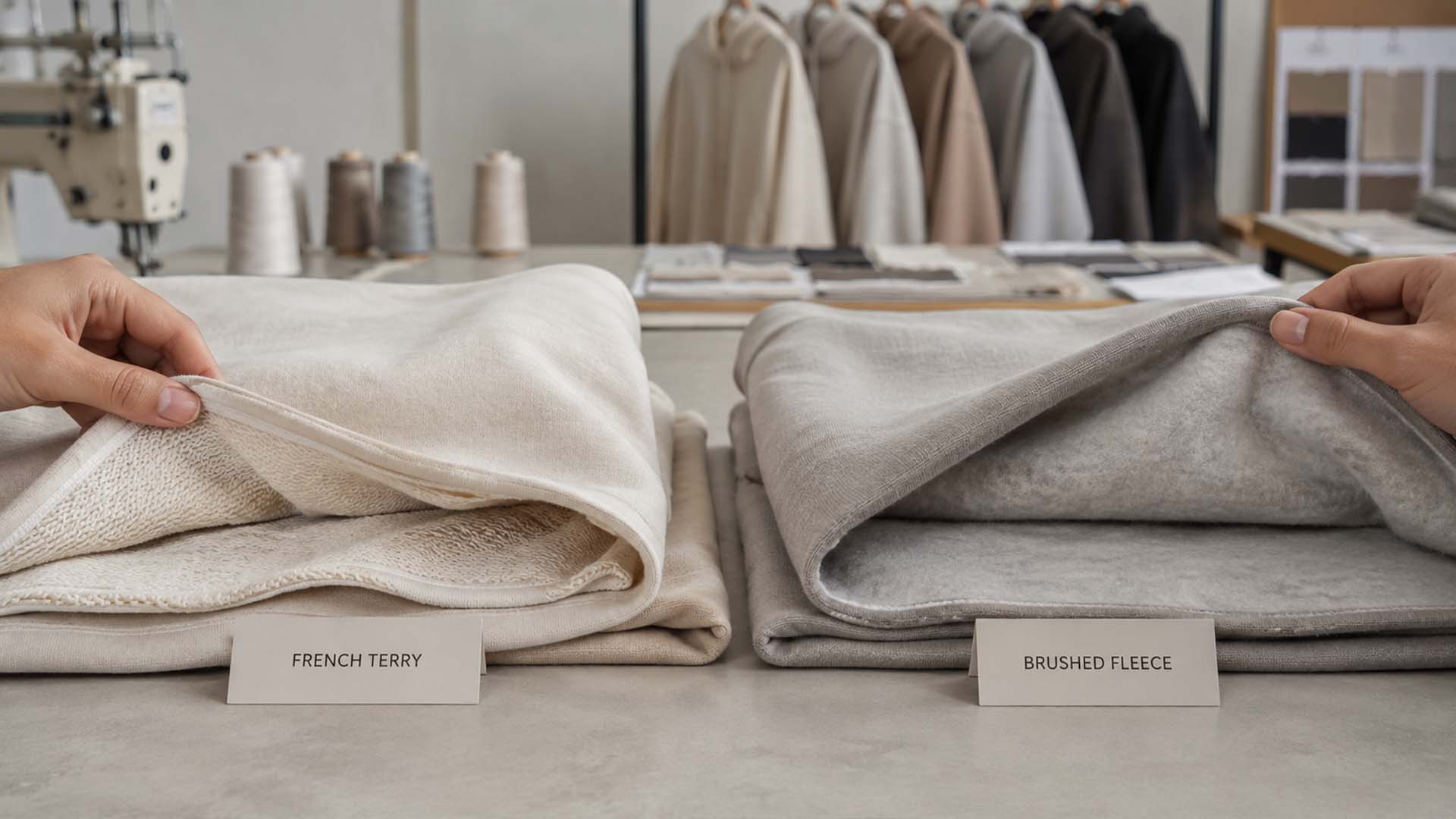 Vergleich von French-Terry- und angerauten Fleece-Hoodiestoffen hinsichtlich Textur und Konstruktion