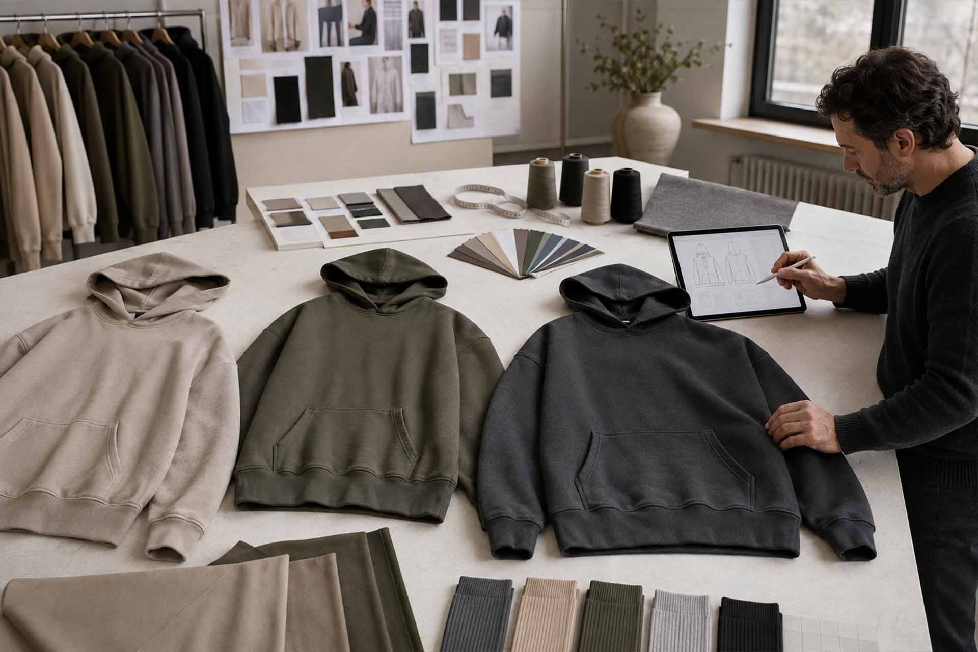Entwicklung von schweren Hoodie-Mustern vor der nachhaltigen Massenproduktion von Bekleidung