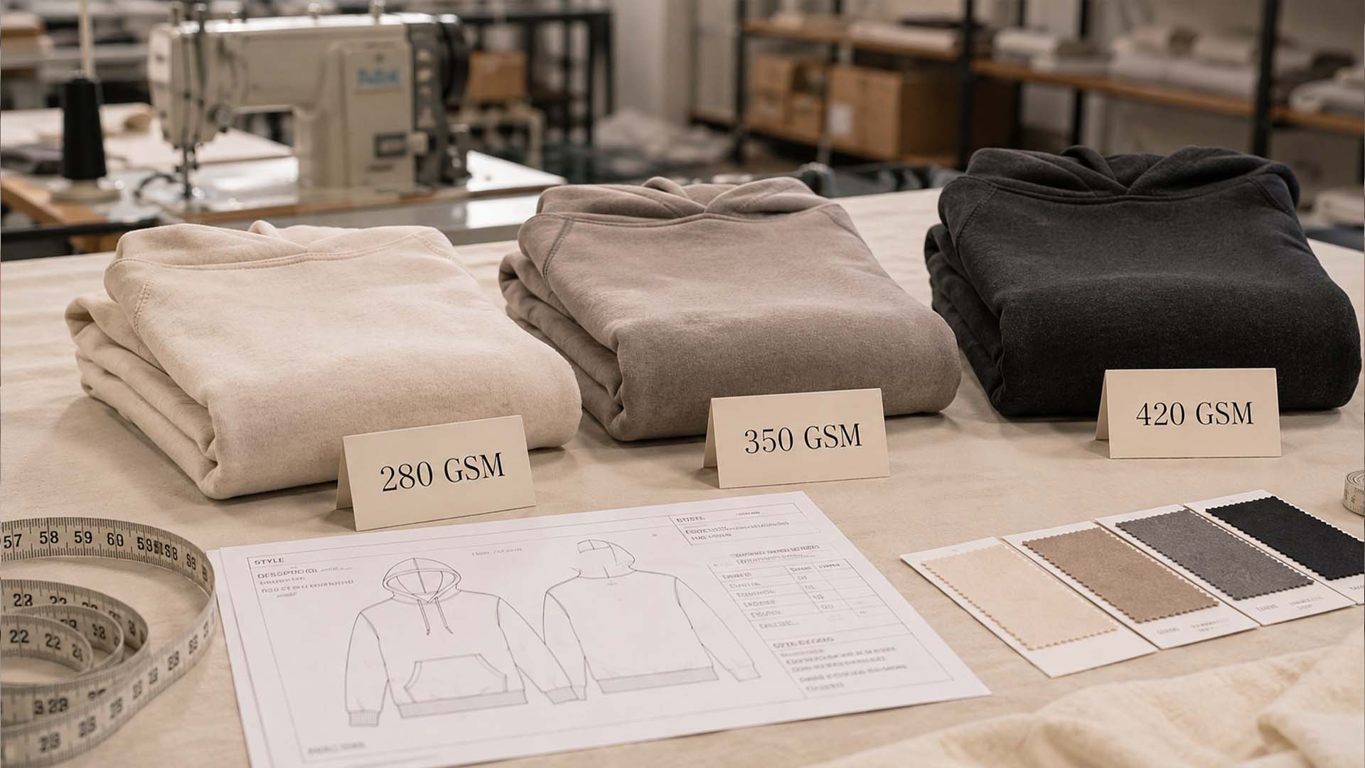 Vergleich der Flächengewichte (GSM) von leichten bis schweren Baumwollstoffen für Hoodies