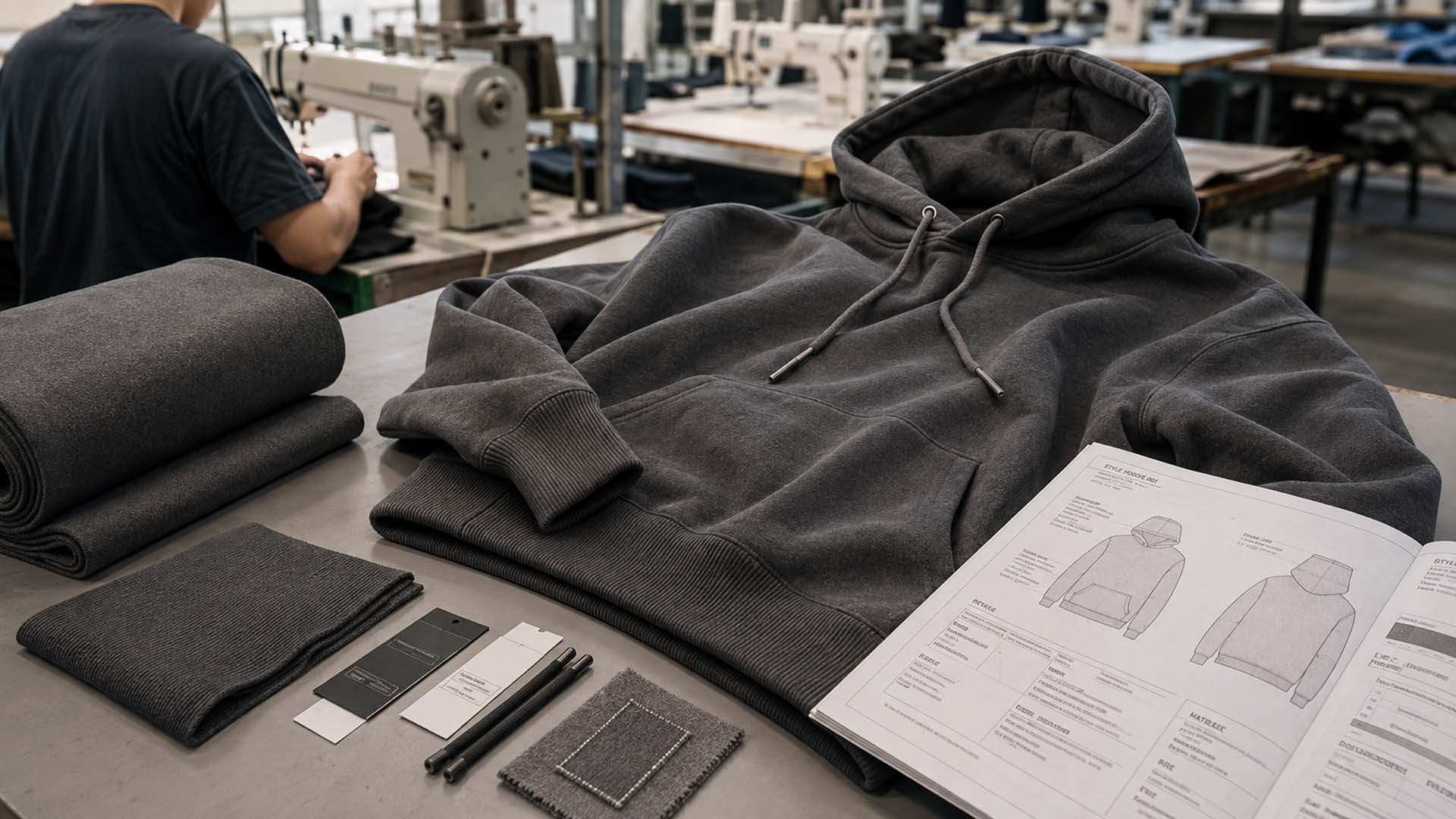 Entwicklung hochwertiger, schwerer Streetwear-Hoodies mit Stoff-, Ripp- und Tech-Pack