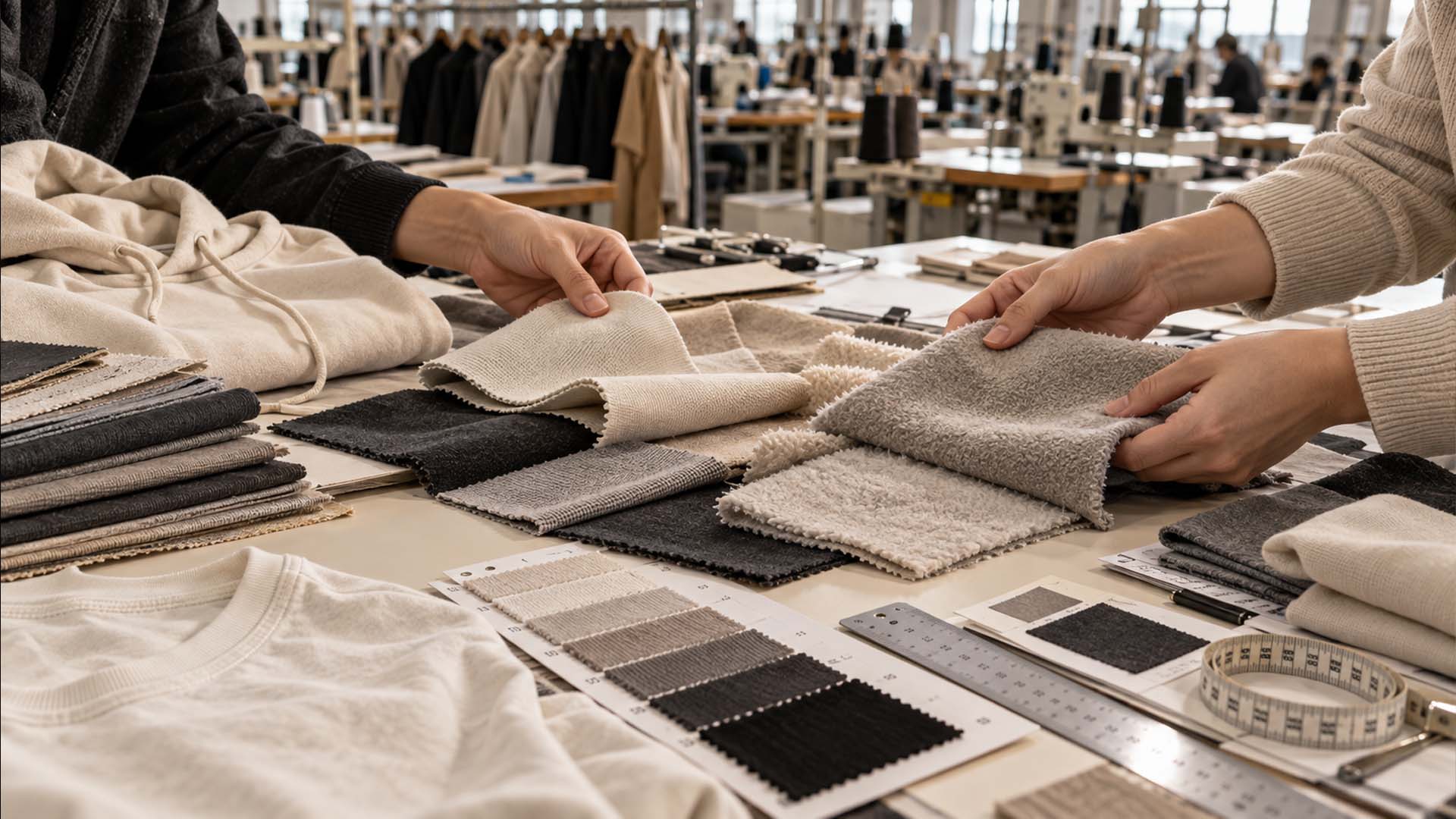 Stoffauswahl für die Bekleidungsproduktion: Vergleich von Mustern aus Jersey, French Terry und Fleece