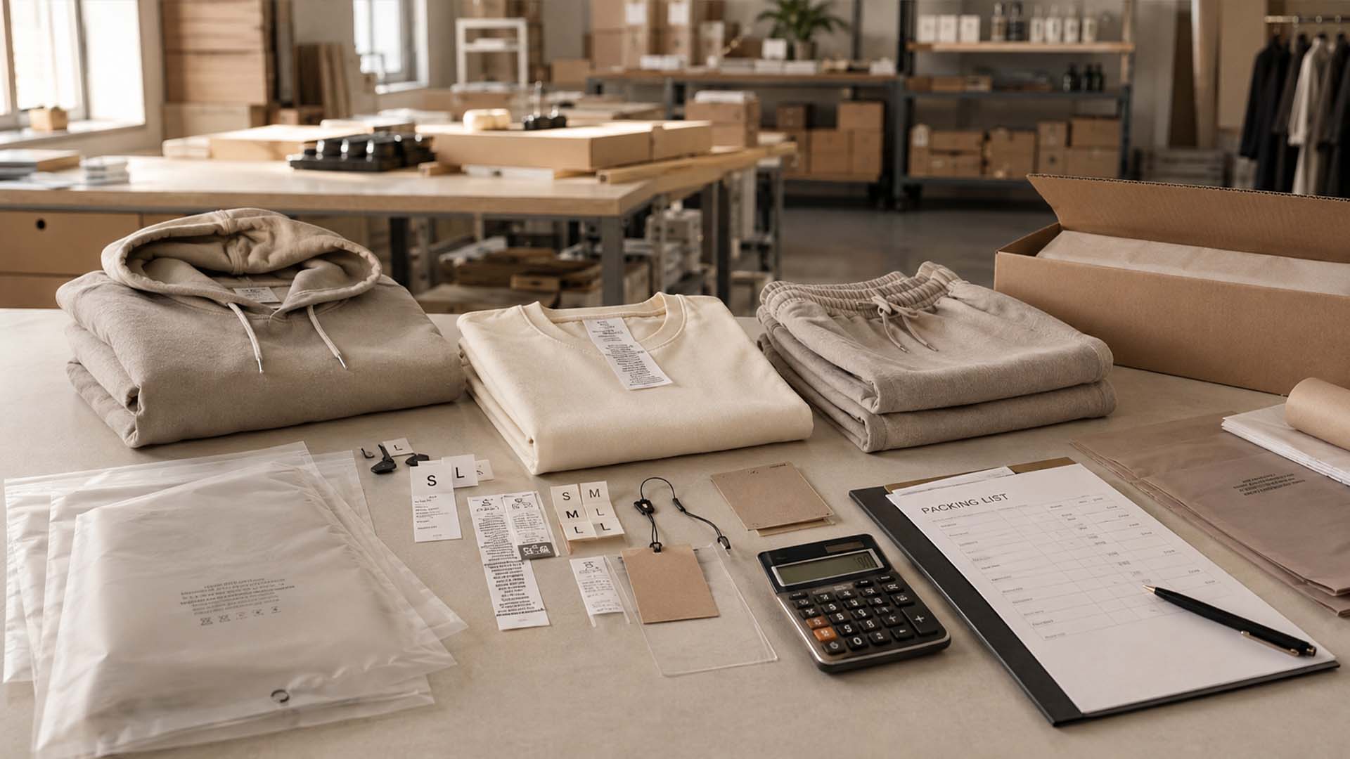 Clothing labels packaging and final order preparation in a garment factory