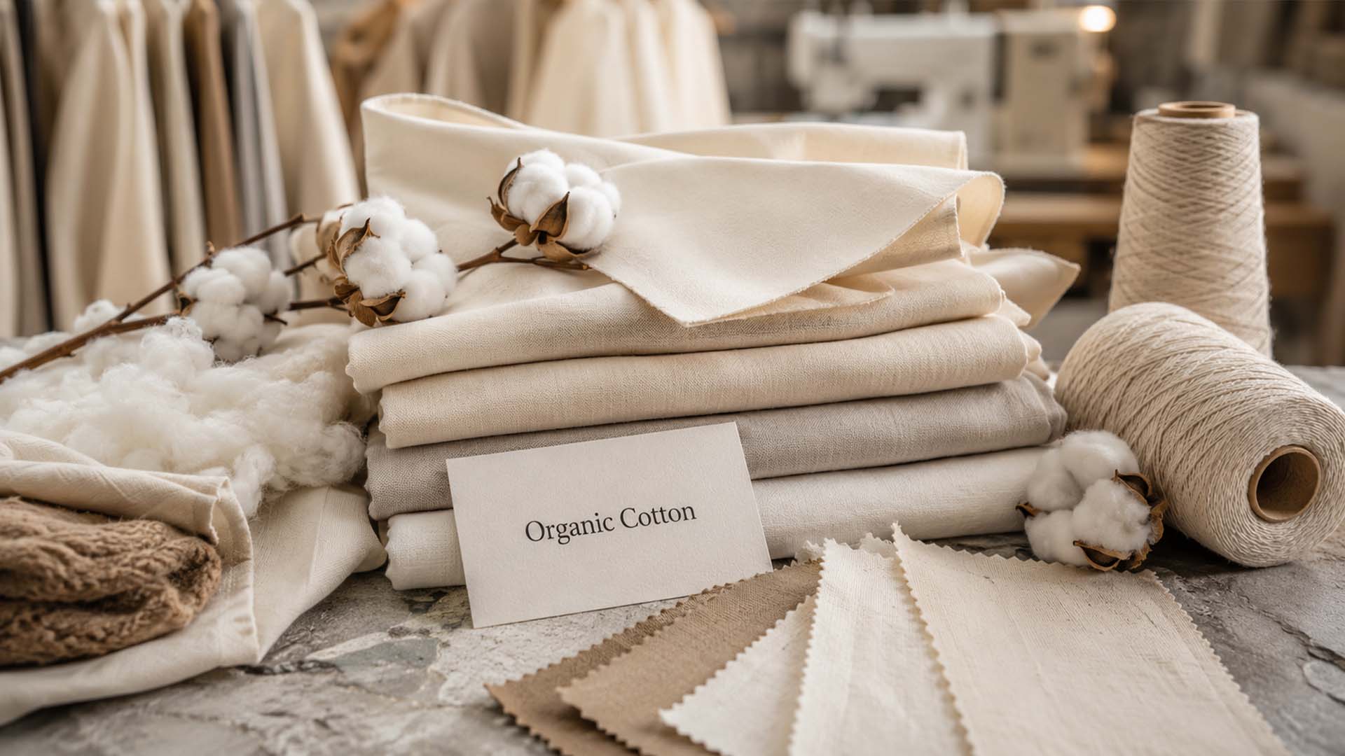Organic cotton fabric and natural cotton fibres for GOTS-certified clothing production