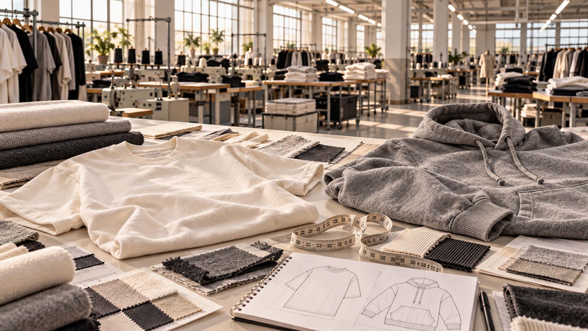 Heavyweight cotton T-shirt and cotton-polyester hoodie developed for a streetwear collection