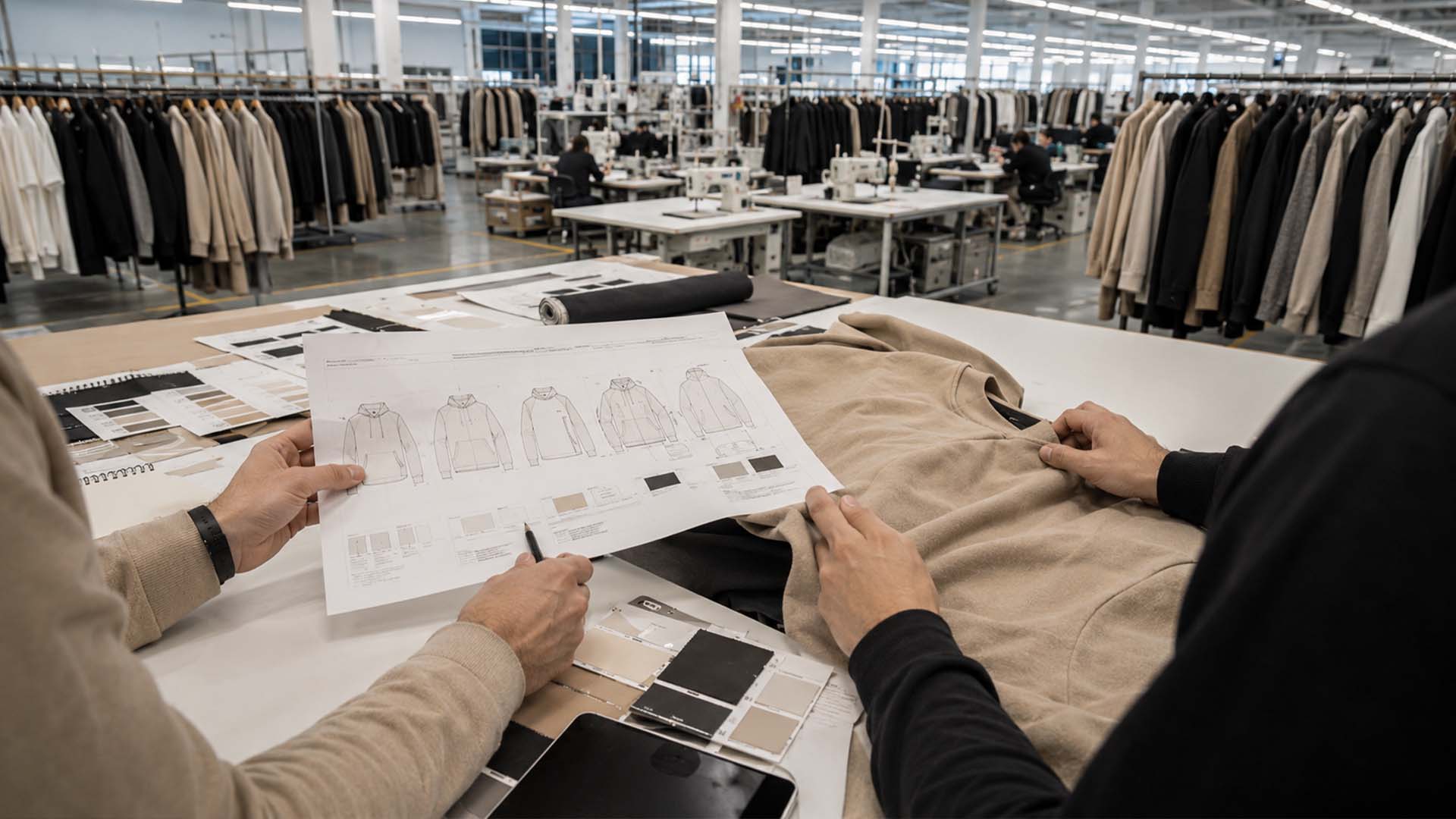 Startup fashion brand reviewing garment production with a clothing manufacturer in Turkey
