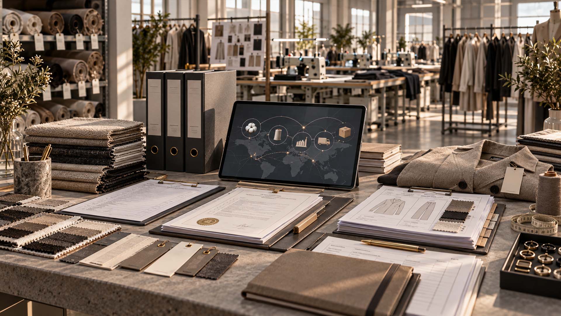 Textile supplier documentation and certification records for fashion brands