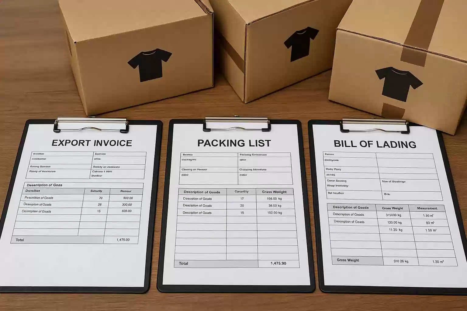 Commercial invoice, packing list and shipping documents prepared for clothing exports from Turkey to the EU.